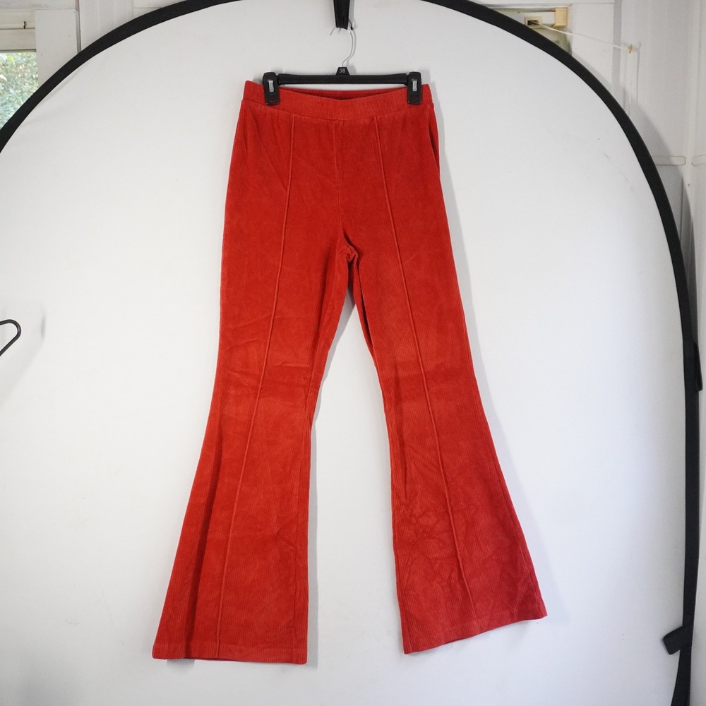 Aerie Red Corduroy Flare Pull On Pants Size Medium Long Bell Bottoms Boho Hippie